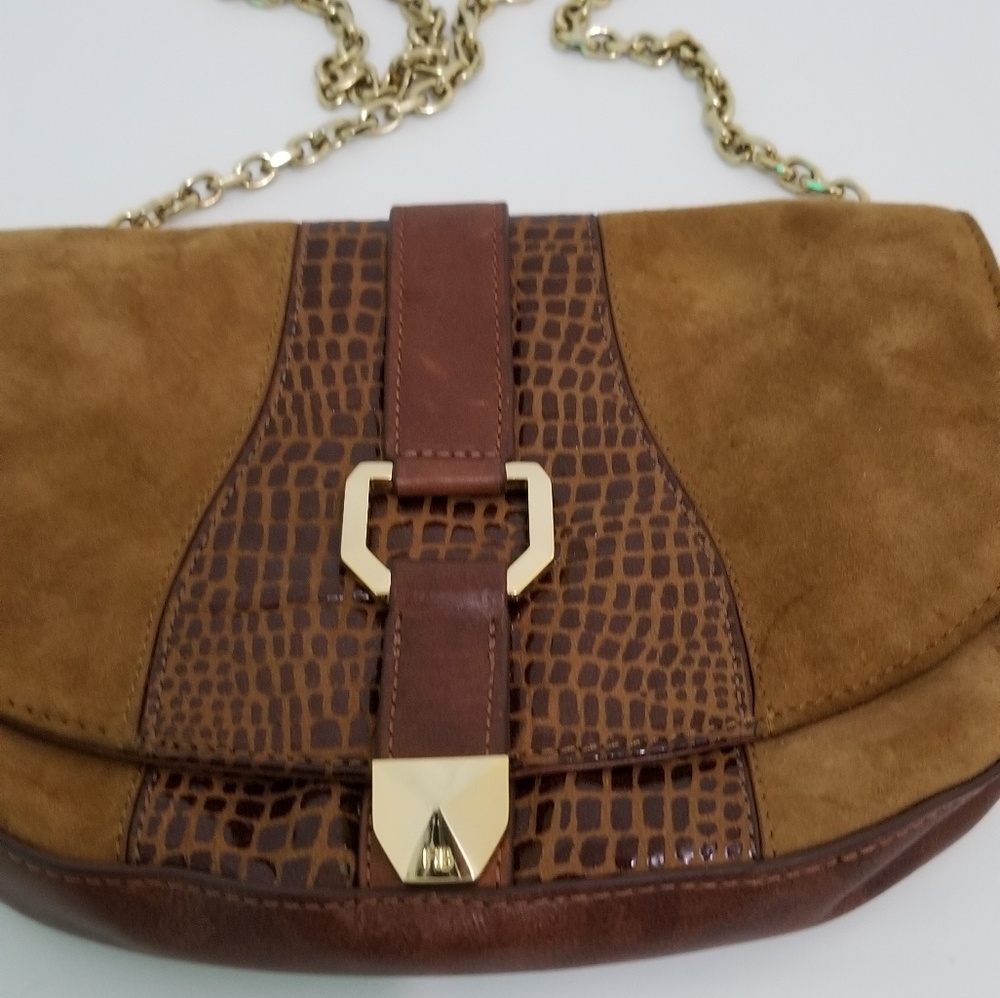 Henri Bendel Suede Brown Gold Chain Small Bag - Picture 2 of 8